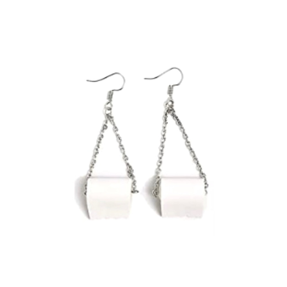 💋Toilet Paper Roll Fun Funny White Elephant Gift Dangly Earrings